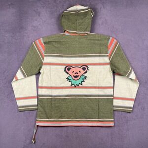 Grateful Dead Hoodie Mens XL Green Striped Baja Woven Dancing Bear Embroidered